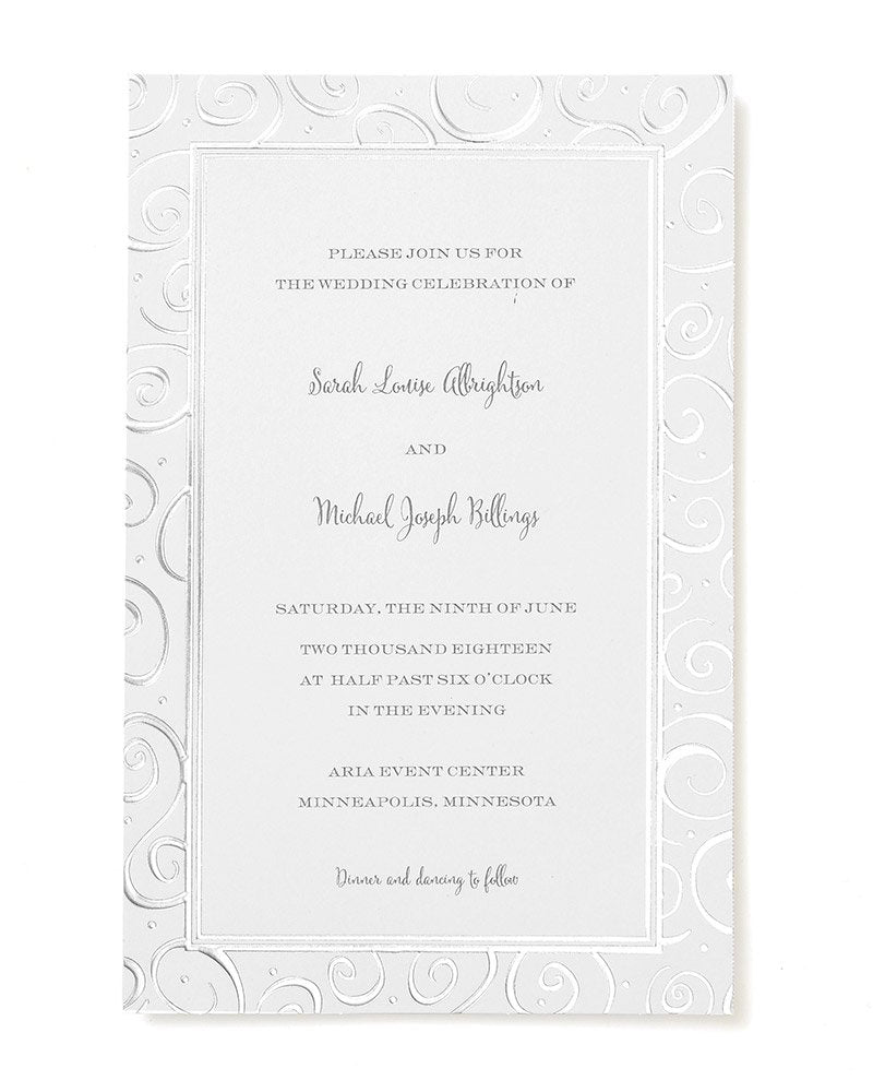 Silver Foil Swirls Border Print at Home Invitation Kit