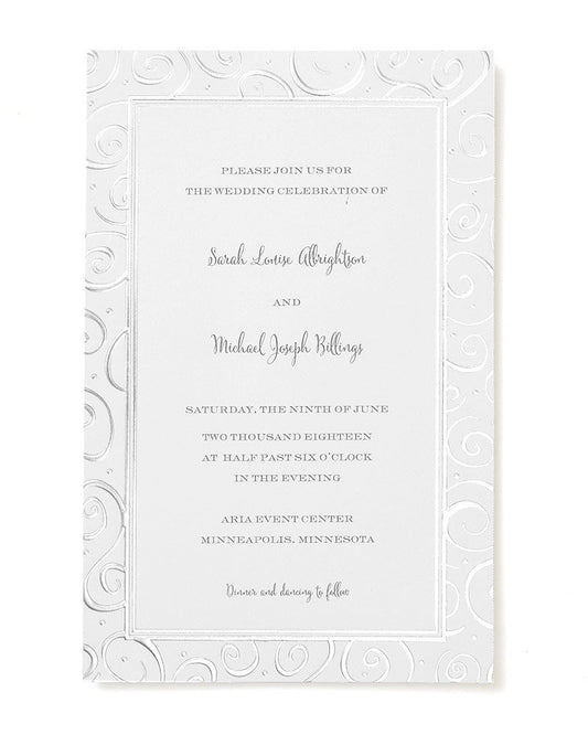 Silver Foil Swirls Border Print at Home Invitation Kit