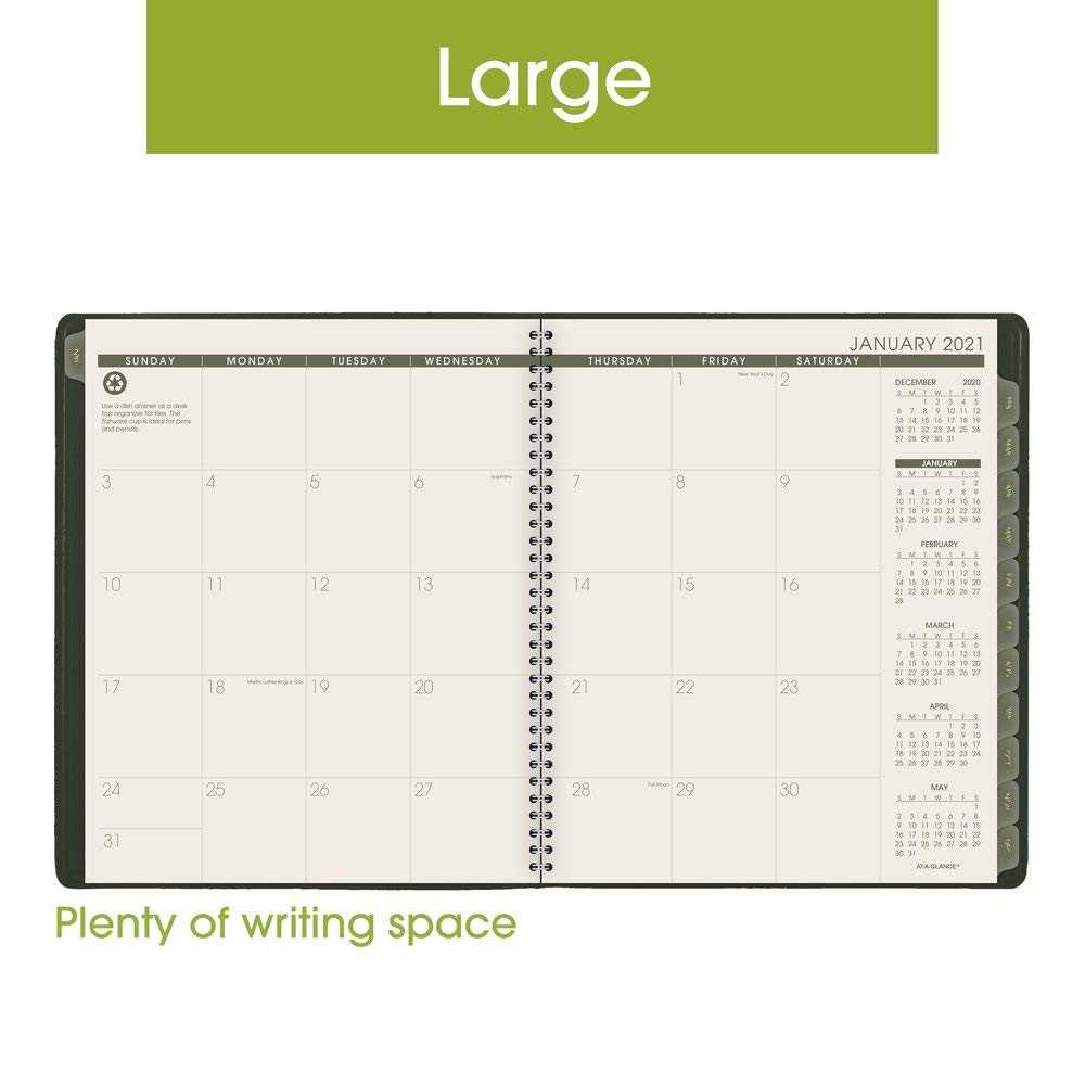 2021 Monthly Planner by AT-A-GLANCE, 9" x 11", Large, Recycled, Green (70260G6021)