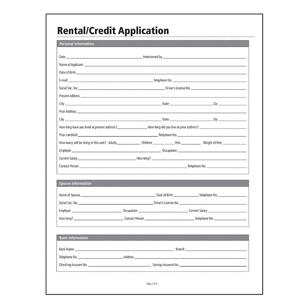 Adams Rental and Credit Application Form, 8.5 x 11 Inch, White (LF305)