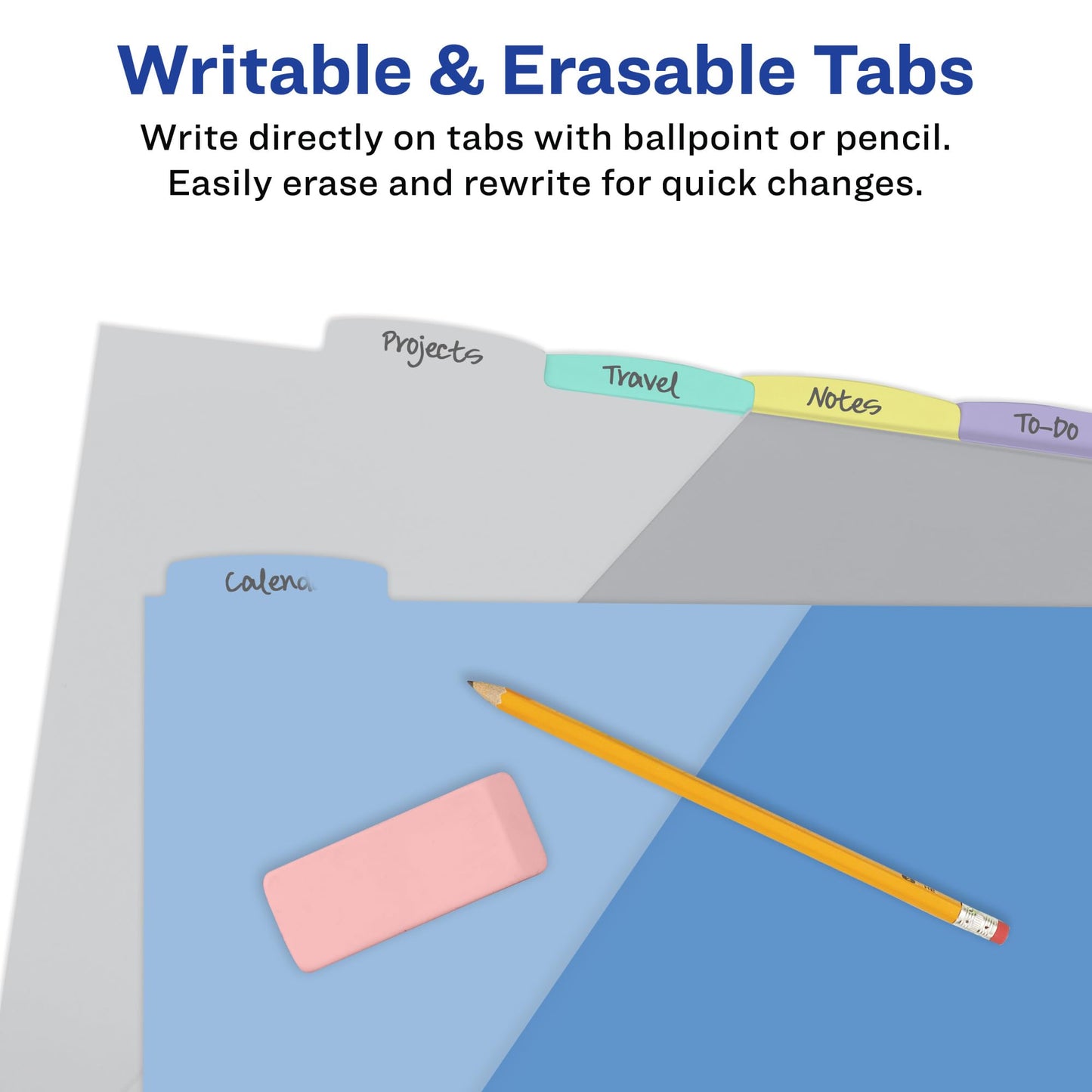 Avery Write & Erase Pocket Plastic Dividers for 3 Ring Binders, 5 Tab Set, Works with Sheet Protectors, Multicolor, 1 Set (16176)