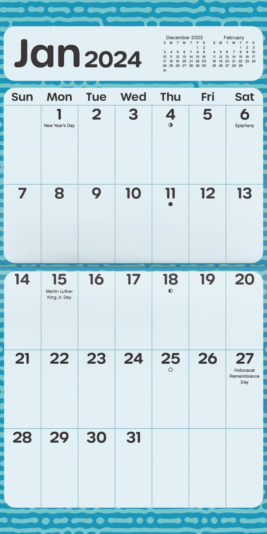 2024 Large Print Mini Wall Calendar