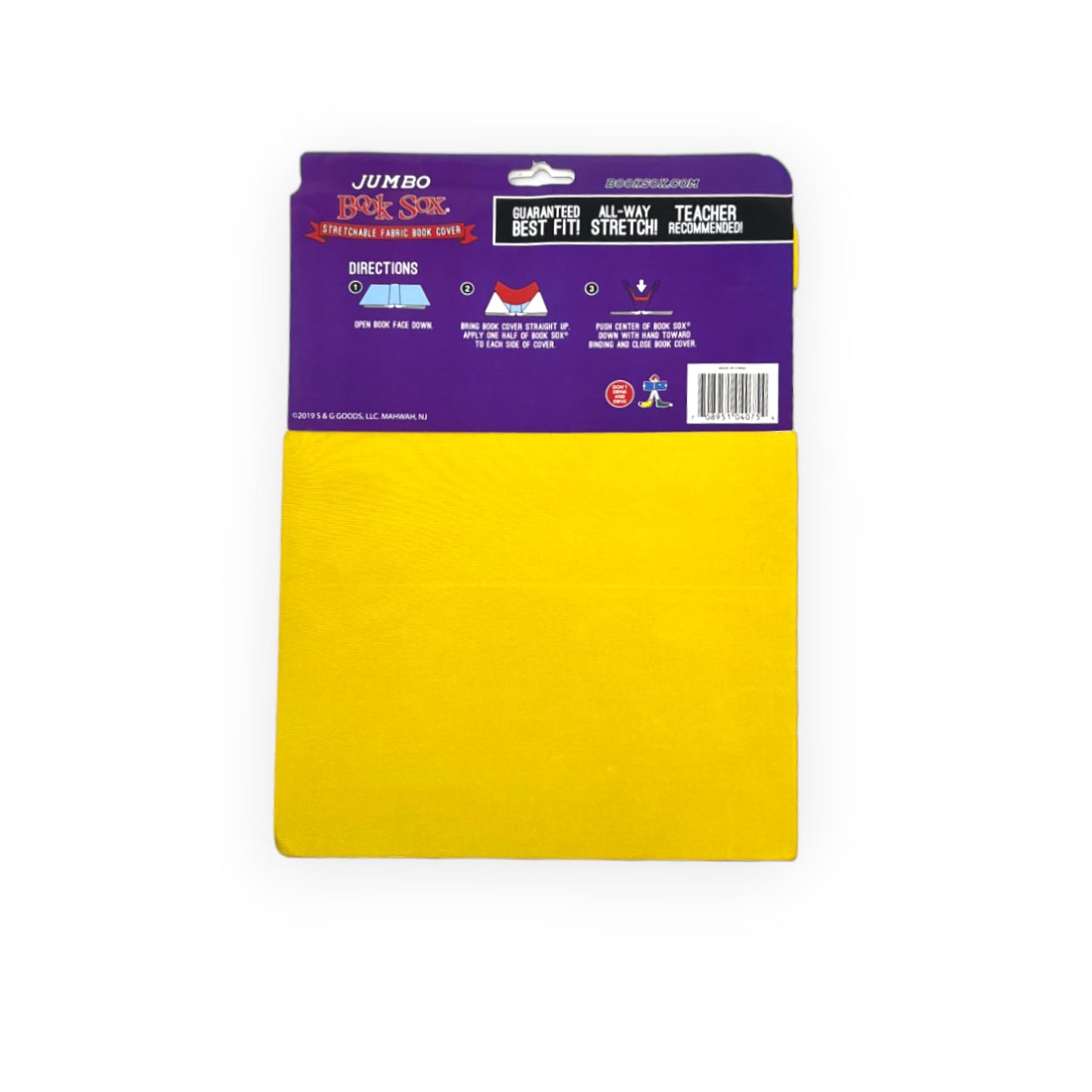 Book Sox Stretchable Book Cover: Fits Most Hardcover Textbooks up to 9" x 11". Adhesive-Free, Nylon Fabric School Book Protector. Easy to Put On. Washable & Reusable Jacket. (Yellow)