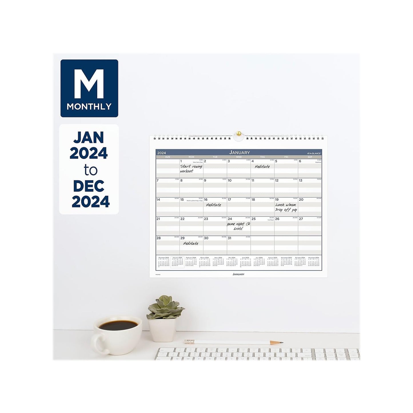 2024 AT-A-GLANCE� Multi-Schedule Vertical Monthly Wall Calendar, 15" x 12", January to December 2024, PM22MS28