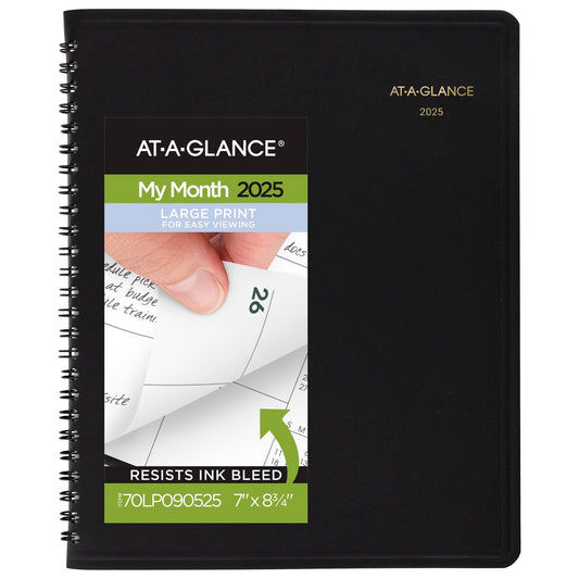 AT-A-GLANCE 2025 Planner, Monthly, 7" x 8-3/4", Medium, Large Print, Black (70LP090525)