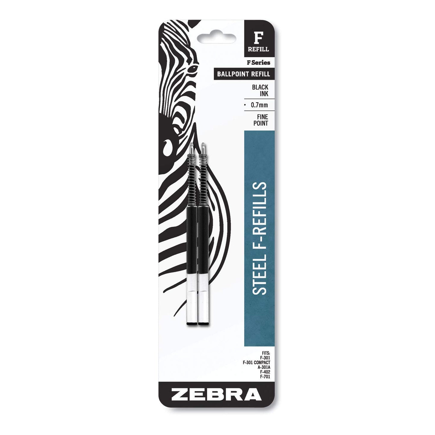 Zebra� Ballpoint F-Refills For F-301, F-301 Ultra & 301 A Pens, Fine Point, 0.7 mm, Black, Pack Of 2 Refills