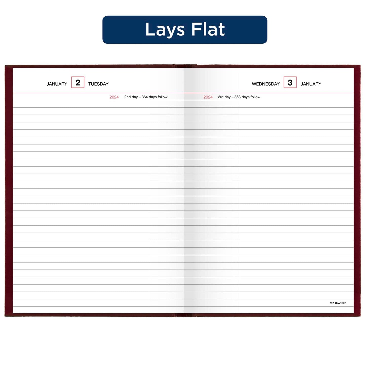 AT-A-GLANCE 2024 Daily Diary, Standard Planner Journal, 12 Month, 5-3/4" x 8-1/4", Small, Hardcover, Red (SD3891324)