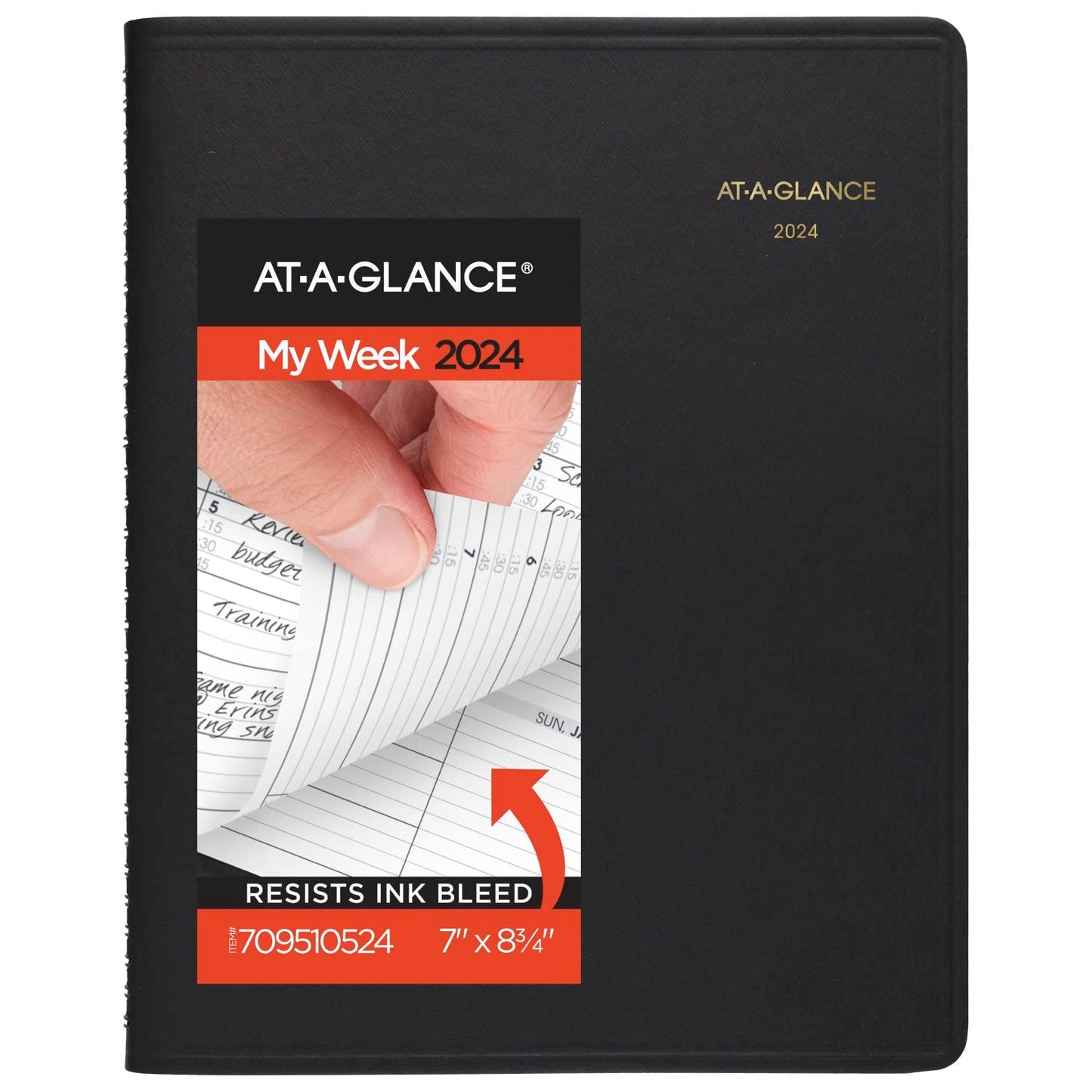 AT-A-GLANCE 2024 Weekly Planner, Quarter-Hourly Appointment Book, 7" x 8-3/4", Medium, Telephone/Address Pages, Black (709510524)