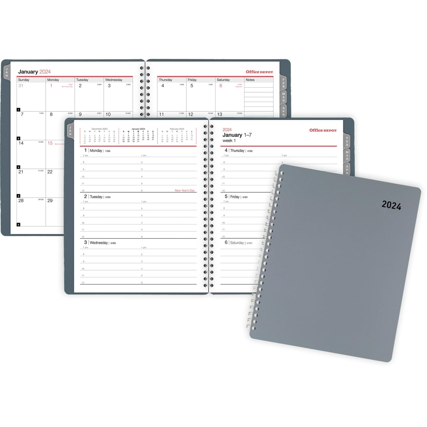 2024 Office Depot® Brand Weekly/Monthly Planner, 7" x 9", Silver, January to December 2024, OD710930