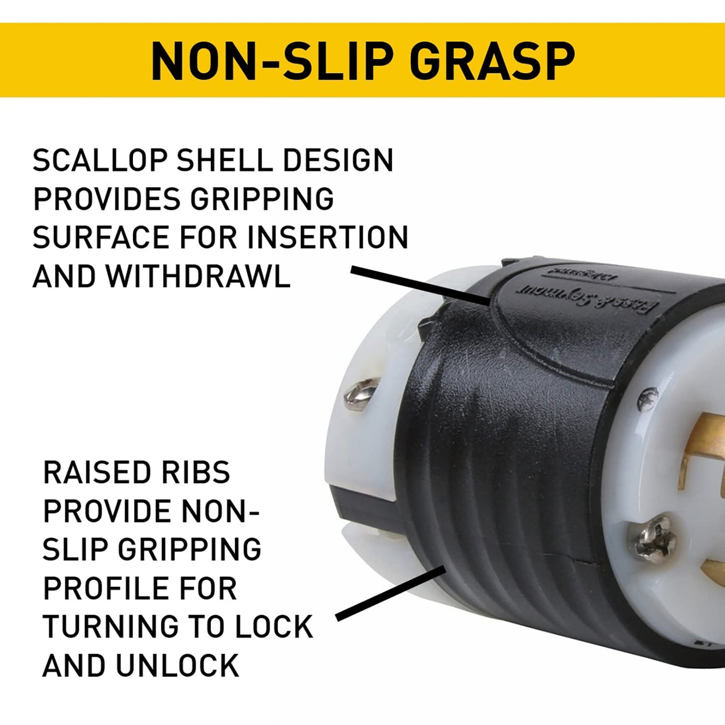 Legrand Pass & Seymour L1420PCCV3 Turnlok Industrial Spec Grade Locking plug, 20 Amp 125/250V, NEMA L14-20P, Black/White (1 Count)
