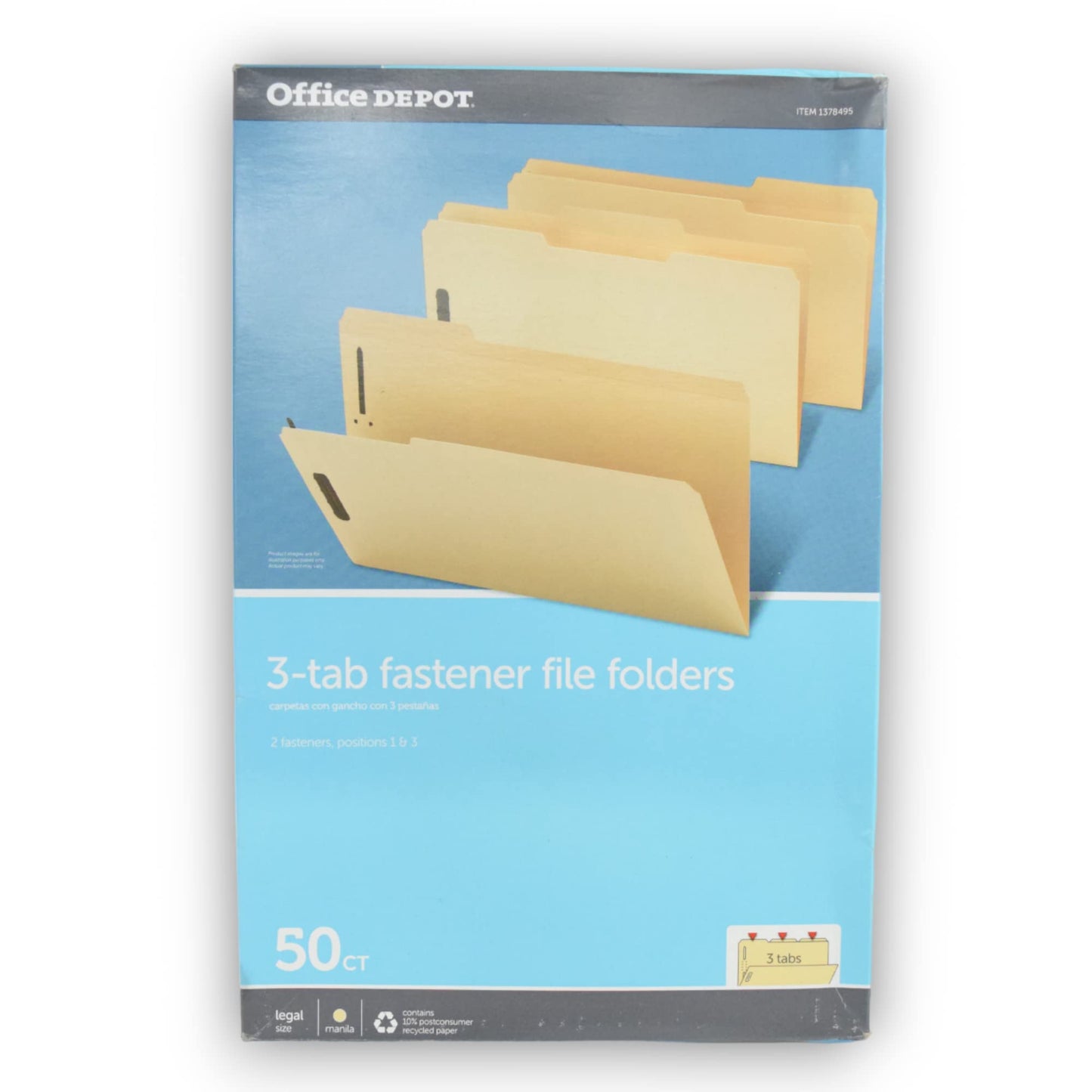 Office Depot Reinforced Manila File Folder with 2 Embossed Fasteners, 1/3-Cut Tabs & Legal Size - Box of 50 for File Filing Cabinet, Perfect for Letter Size & Legal Documents