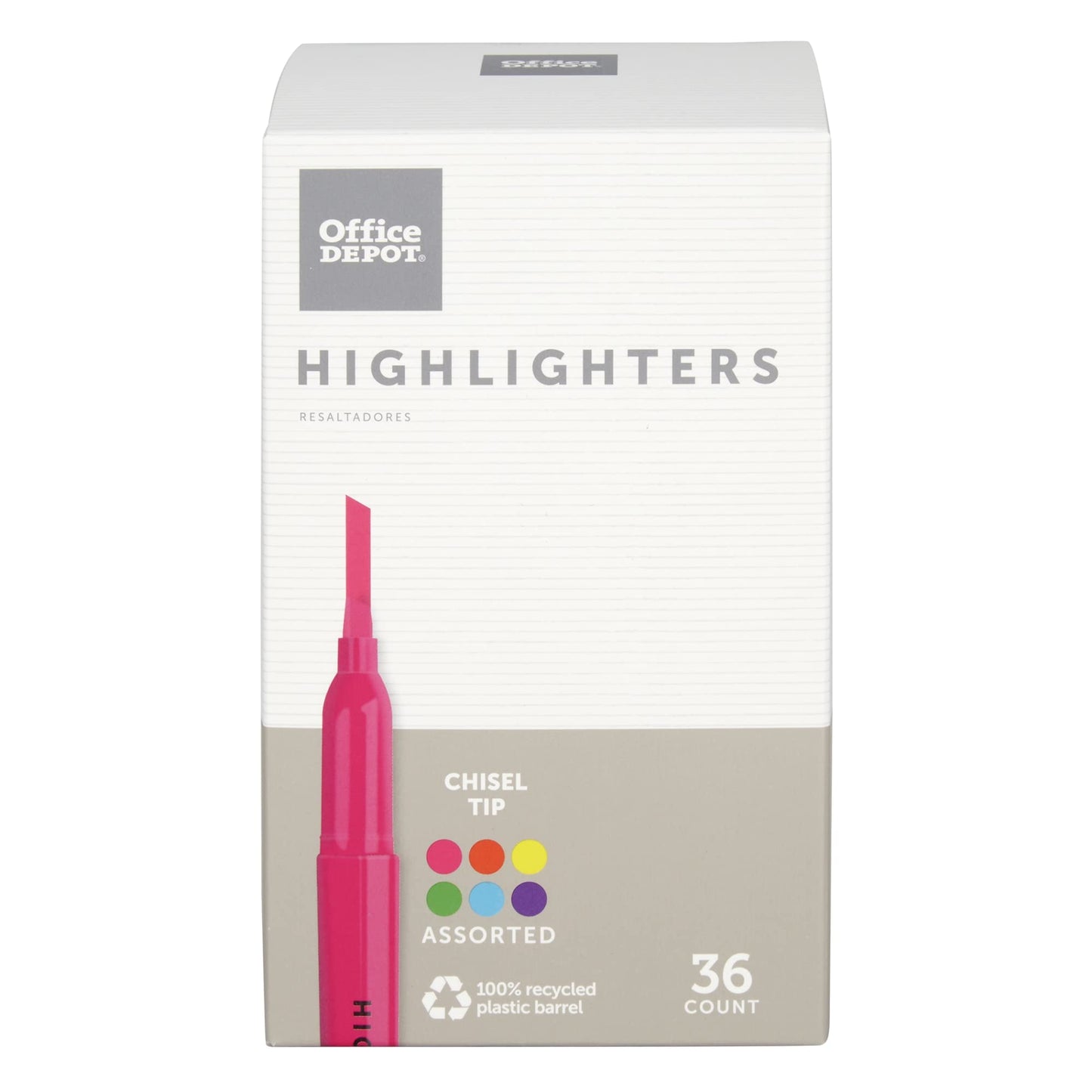 Office Depot� Brand Pen-Style Highlighters, Chisel Tip, 100% Recycled, Assorted Colors, Pack Of 36