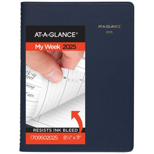 AT-A-GLANCE 2025 Appointment Book Planner, Weekly, 8-1/4" x 11", Large, Quarter-Hourly, Navy (709502025)