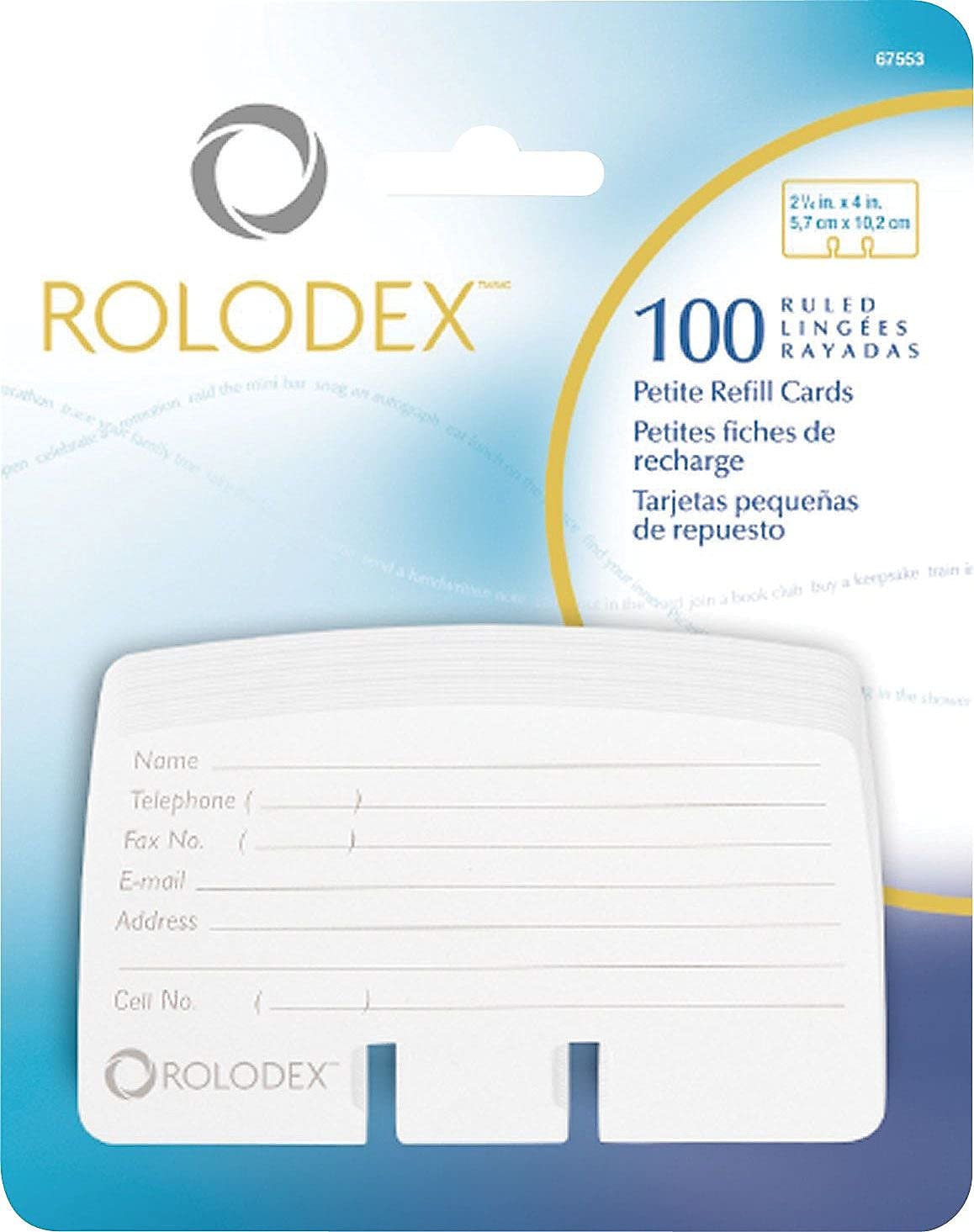 Rolodex® Card File Refills, Ruled, 2 1/4" x 4", White, Pack of 100