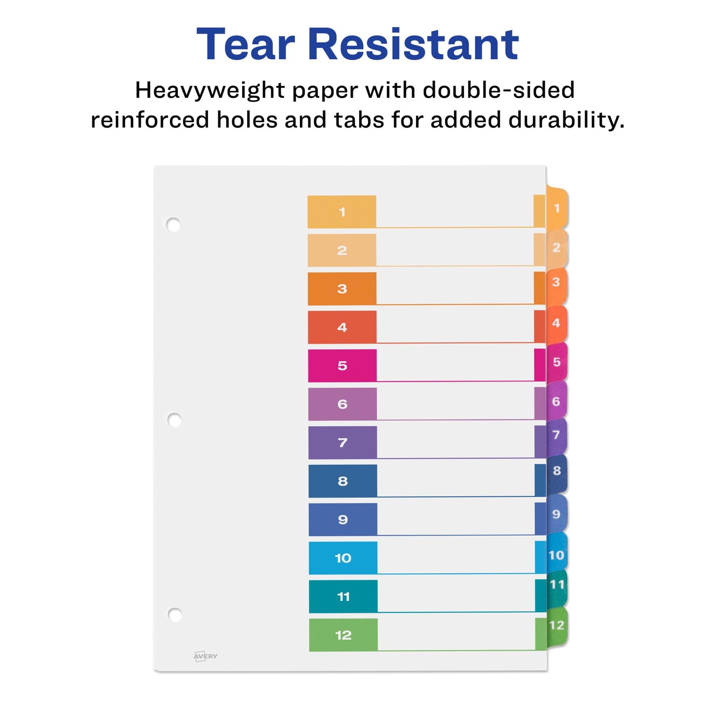 Avery 12 Tab Dividers for 3 Ring Binders, Customizable Table of Contents, Multicolor Tabs, 1 Set (11141)