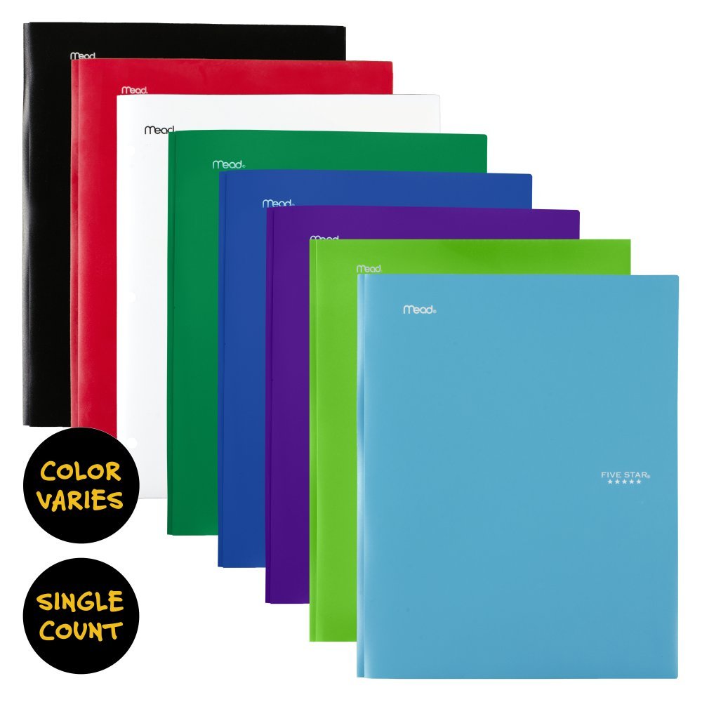 Five Star 2 Pocket Folders with Prong Fasteners, Stay-Put Folder, Folders with Pockets, Color Selected For You, 1 Count (34030)