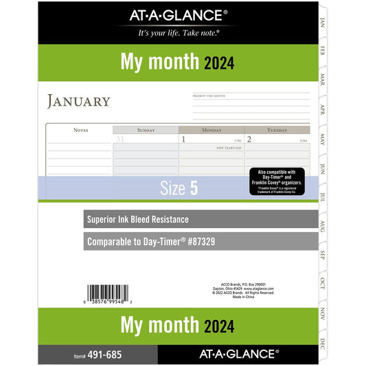 AT-A-GLANCE 2024 Monthly Planner Refill, 8-1/2" x 11", Folio Size 5, Loose-Leaf (491-685-24)