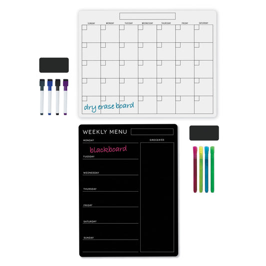 Office Depot® Brand Magnetic Dry-Erase/Blackboard Menu and Calendar Combo Set, 17" x 13", Black