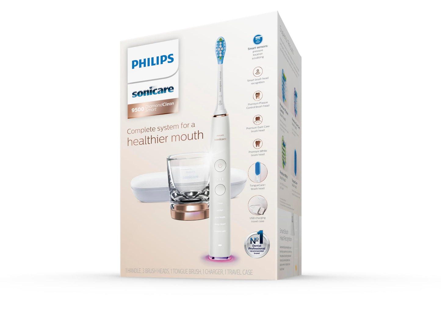 Philips Sonicare DiamondClean Smart 9500 Rechargeable Electric Power Toothbrush, Rose Gold, HX9924/61