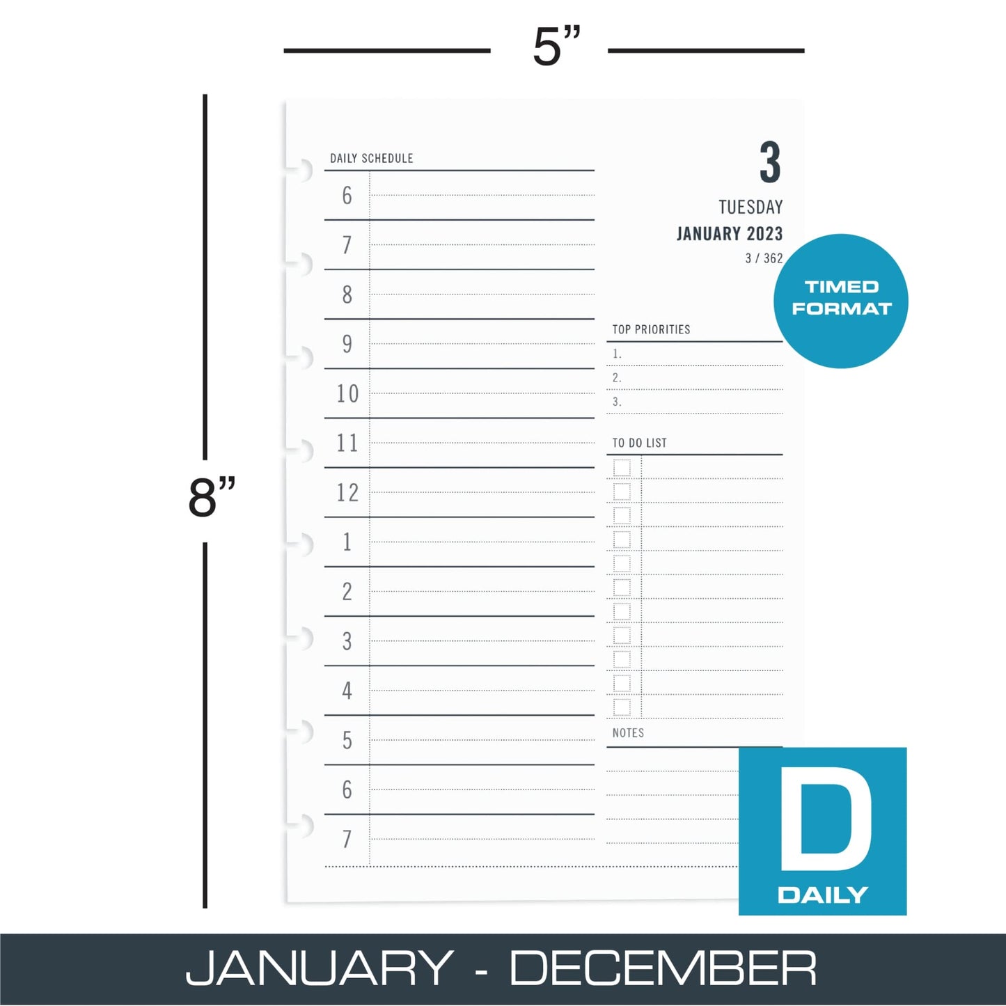 TUL® Discbound Daily Refill Pages, Junior Size, January to December 2023