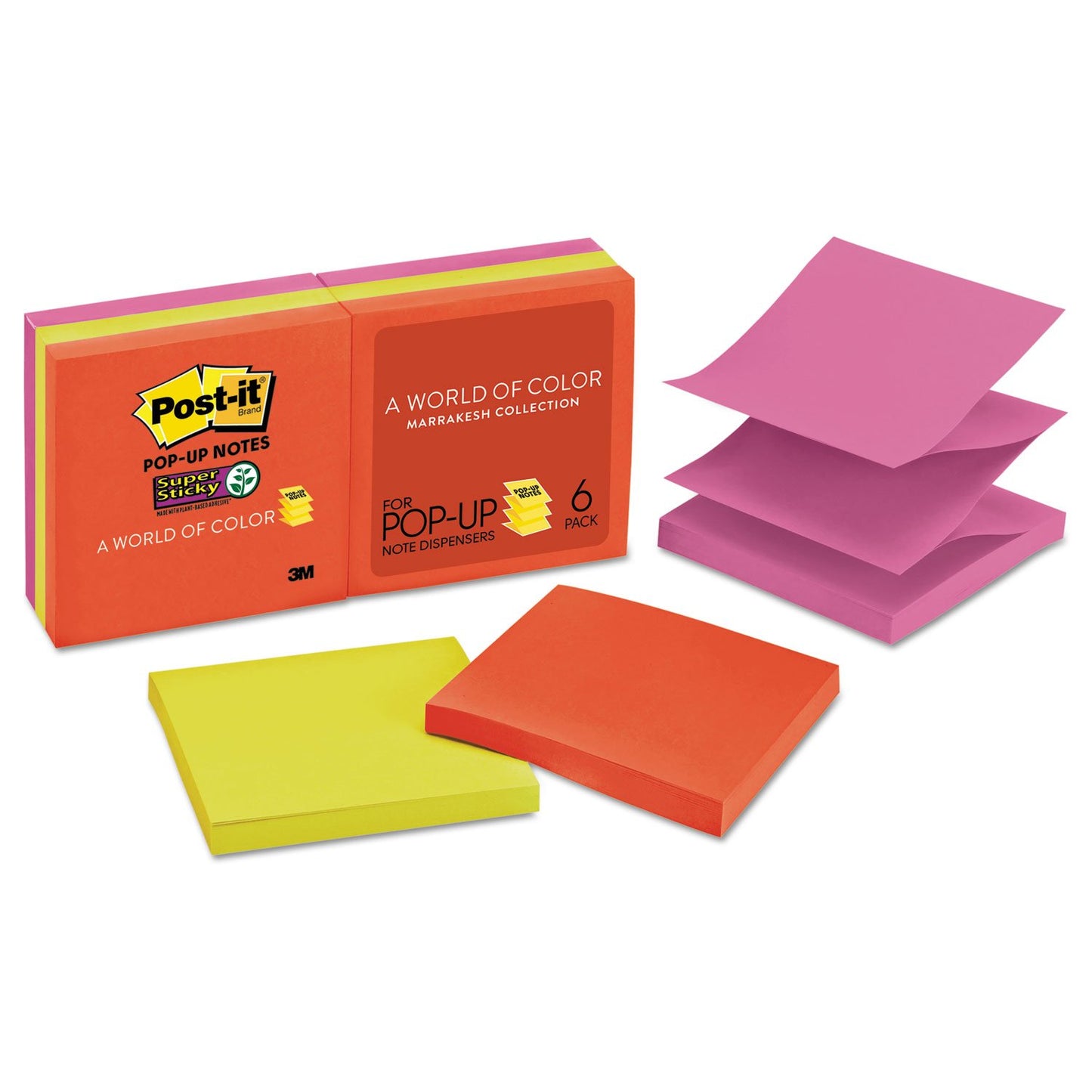 Post-it Pop-up Notes Super Sticky Pop-up 3 x 3 Note Refill, Marrakesh, 90/Pad, 6 Pads/Pack