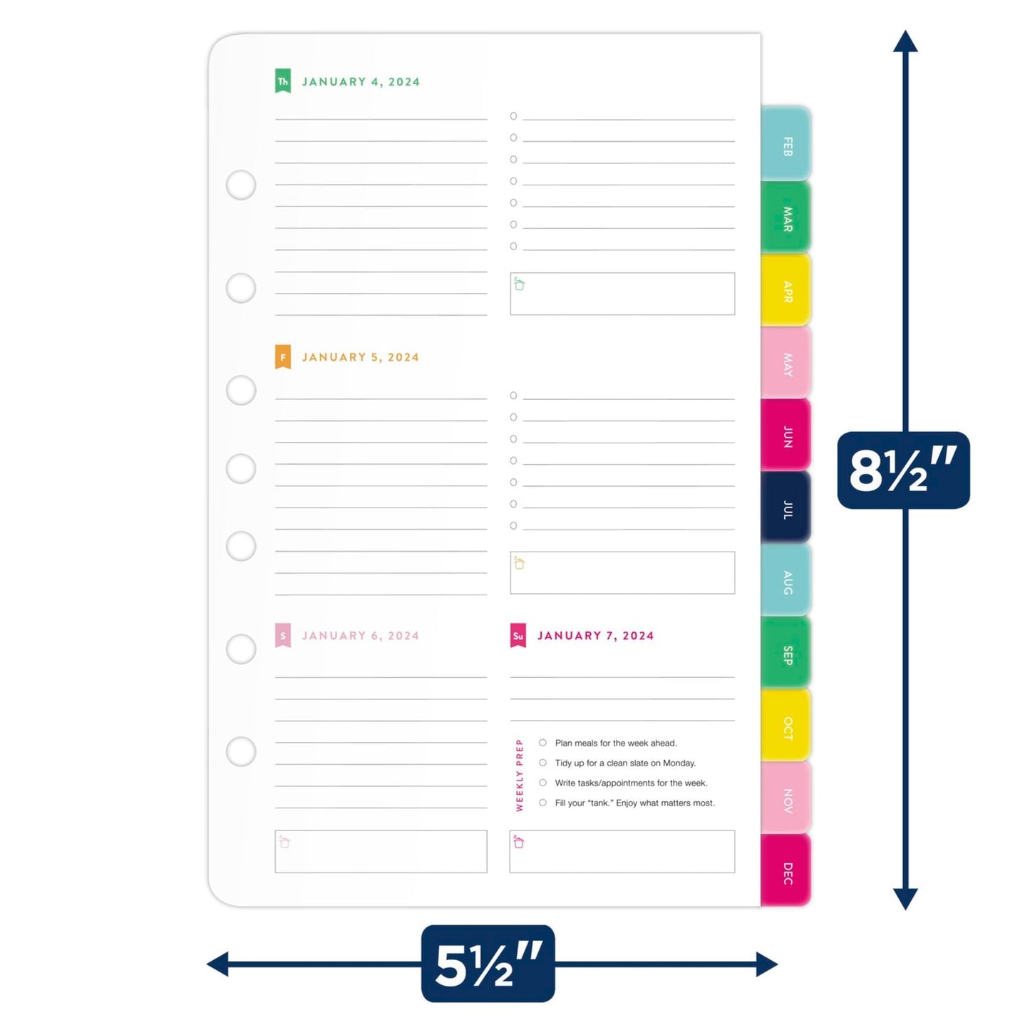 Simplified by Emily Ley for AT-A-GLANCE® Weekly Loose-Leaf Planner Refill Pages, 5-1/2" x 8-1/2", January to December 2024, EL100-4111