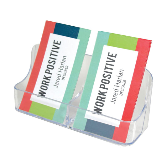 Deflecto� 2-Compartment Vertical Business Card Holder, 5" x 2 1/5" x 1 1/2", Clear