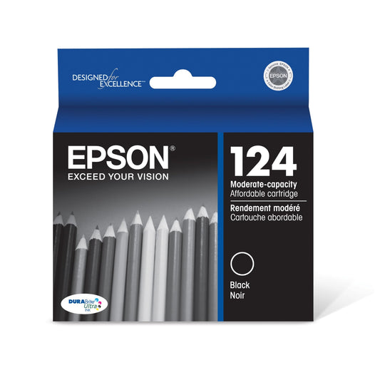 EPSON 124 DURABrite Ultra Ink Standard Capacity Black Cartridge (T124120-S) Works with Stylus NX-125, NX-127, NX-130, NX-230, NX-330, NX-420, NX-430, WorkForce WF-320, WF-323, WF-325, WF-435