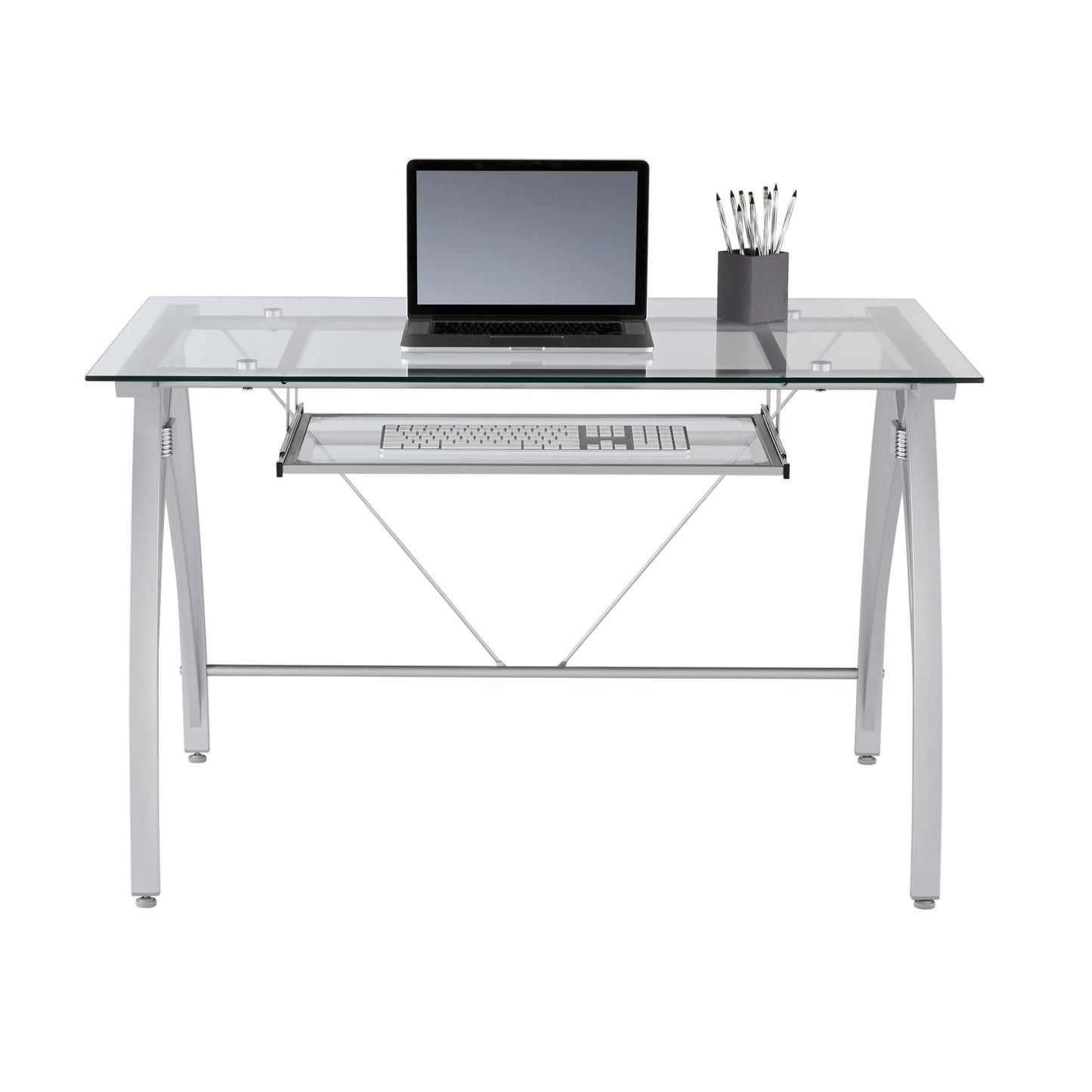 Realspace� Vista 48" W Glass Computer Desk, Silver