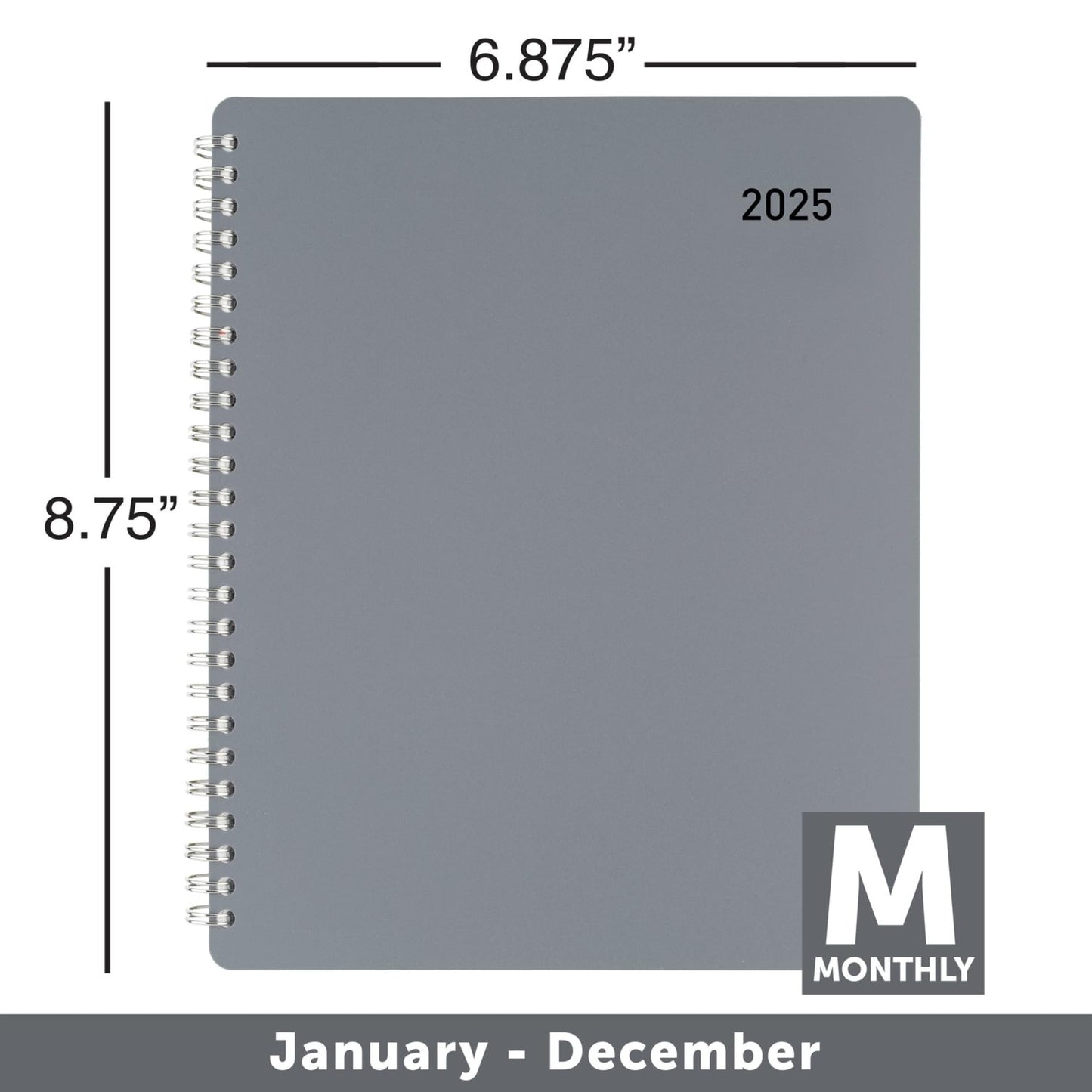 2025 Office Depot Monthly Planner, 7" x 9", Silver, January to December, OD001730