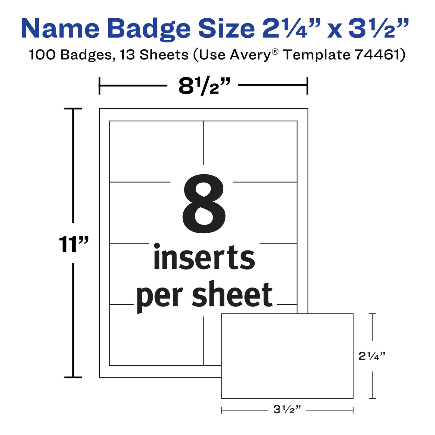Avery Customizable Name Badges with Clips, 2.25" x 3.5", Clear Name Tag Holders with White Printable Inserts, 100 Clip Style Name Badges (74461)