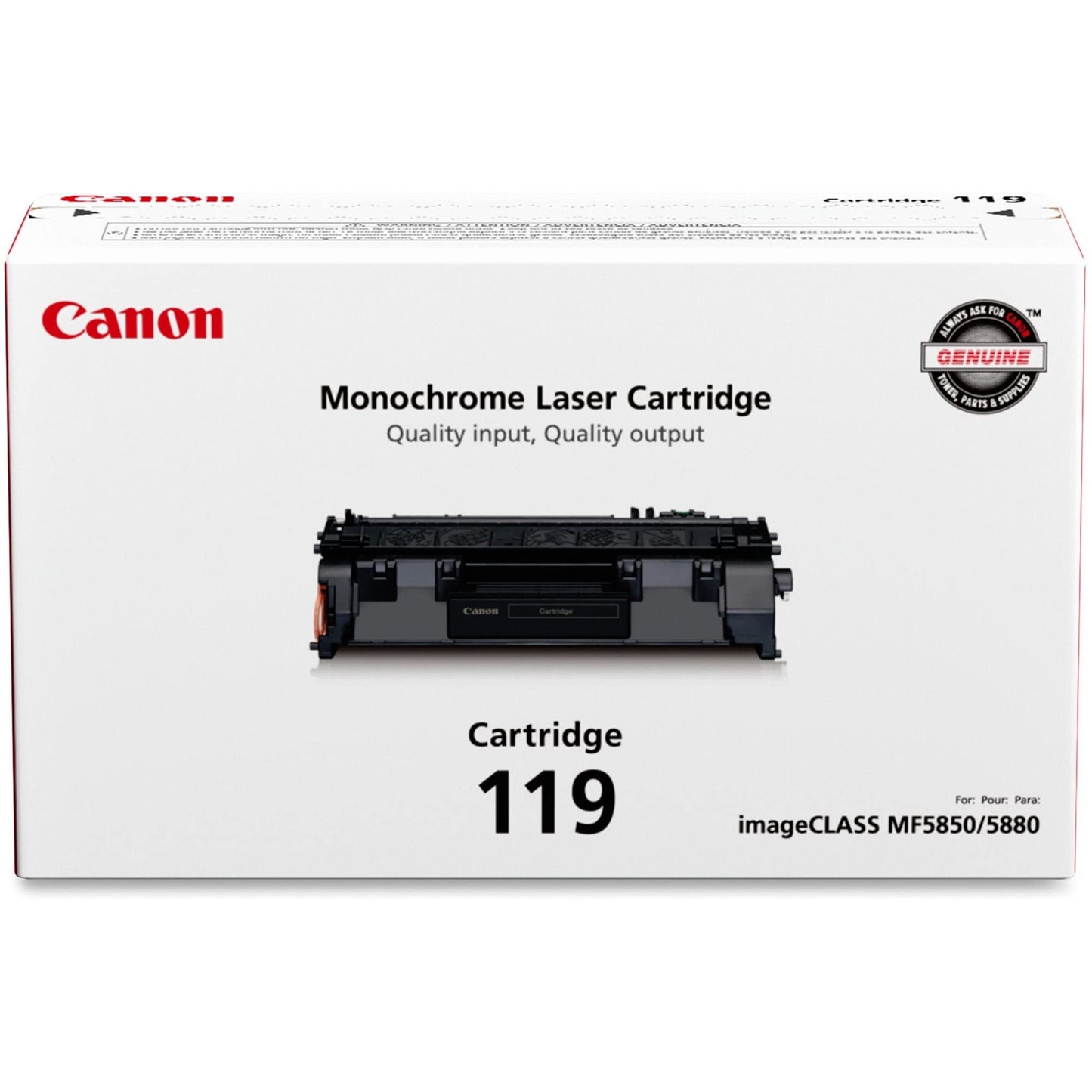 Canon Genuine Toner, Cartridge 119 Black (3479B001), 1 Pack imageCLASS MF5800 /5900/6100 Series, MF410 Series, LBP6300 / 6600 Series, LBP250 Series Laser Printer