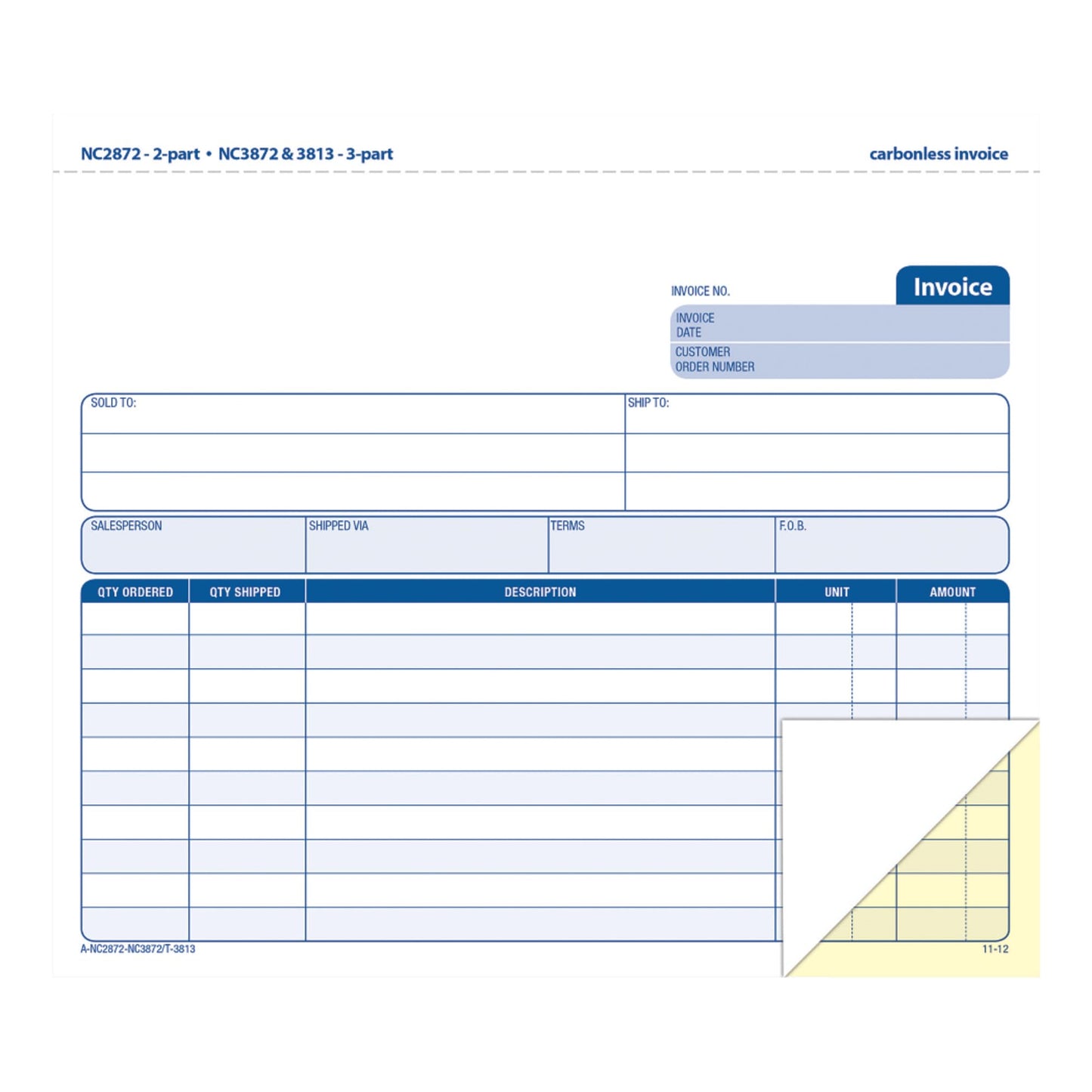 Adams Invoice Book, 2-Part Carbonless, 8-1/2" x 7-7/16", 50 Sets per Book (NC2872), White/Canary