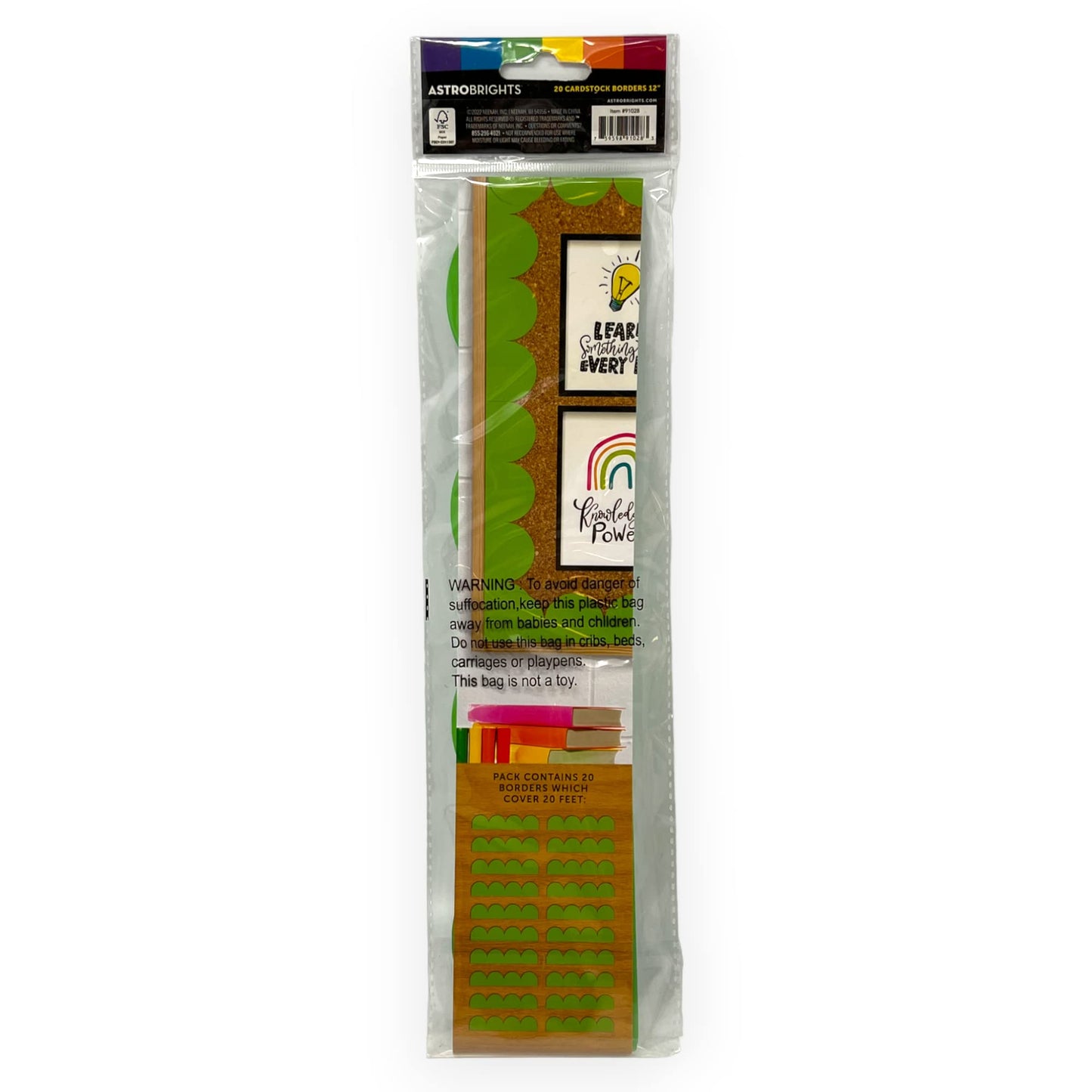 Astrobrights Bulletin Board Borders, 2" x 12", Pack of 20 Borders (Martian Green)