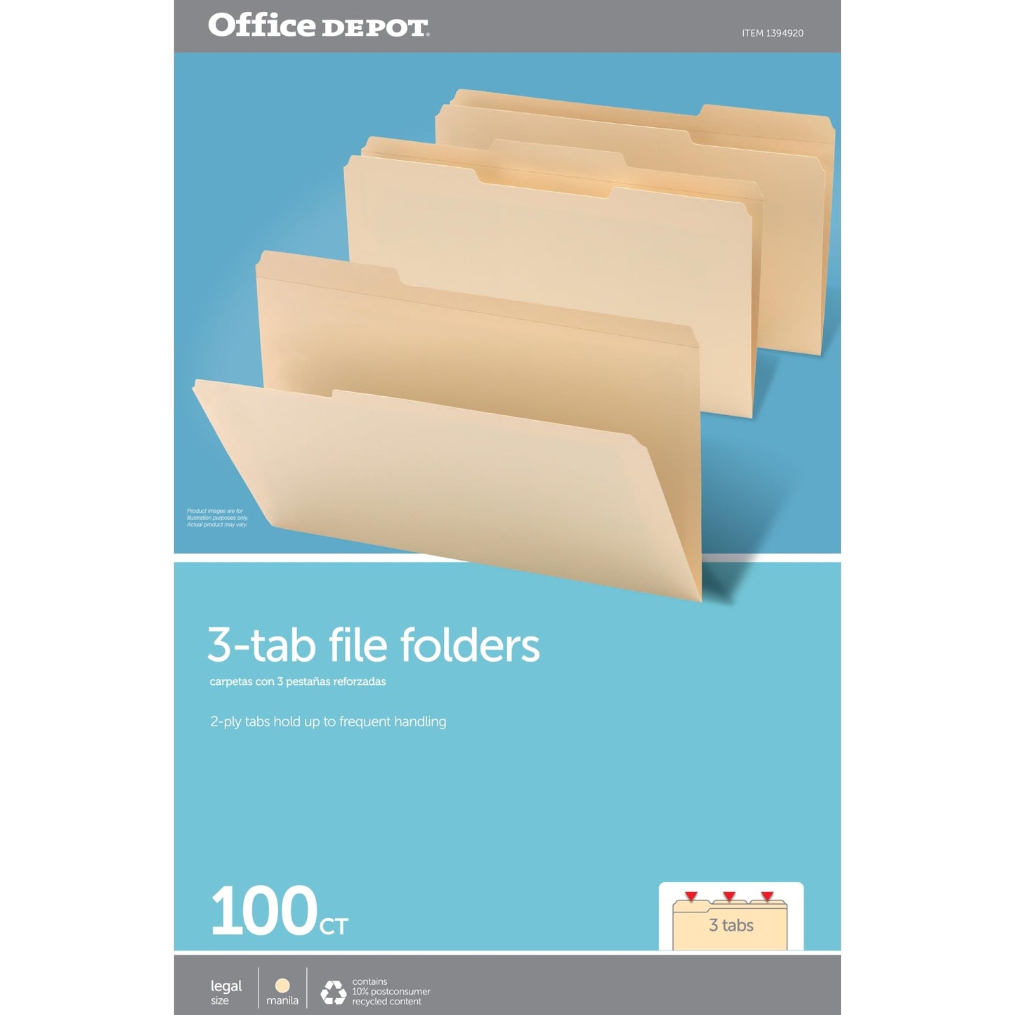 [IN]PLACE Reinforced Manila File Folders, 1/3 Cut-Assorted, Legal, 100/Box