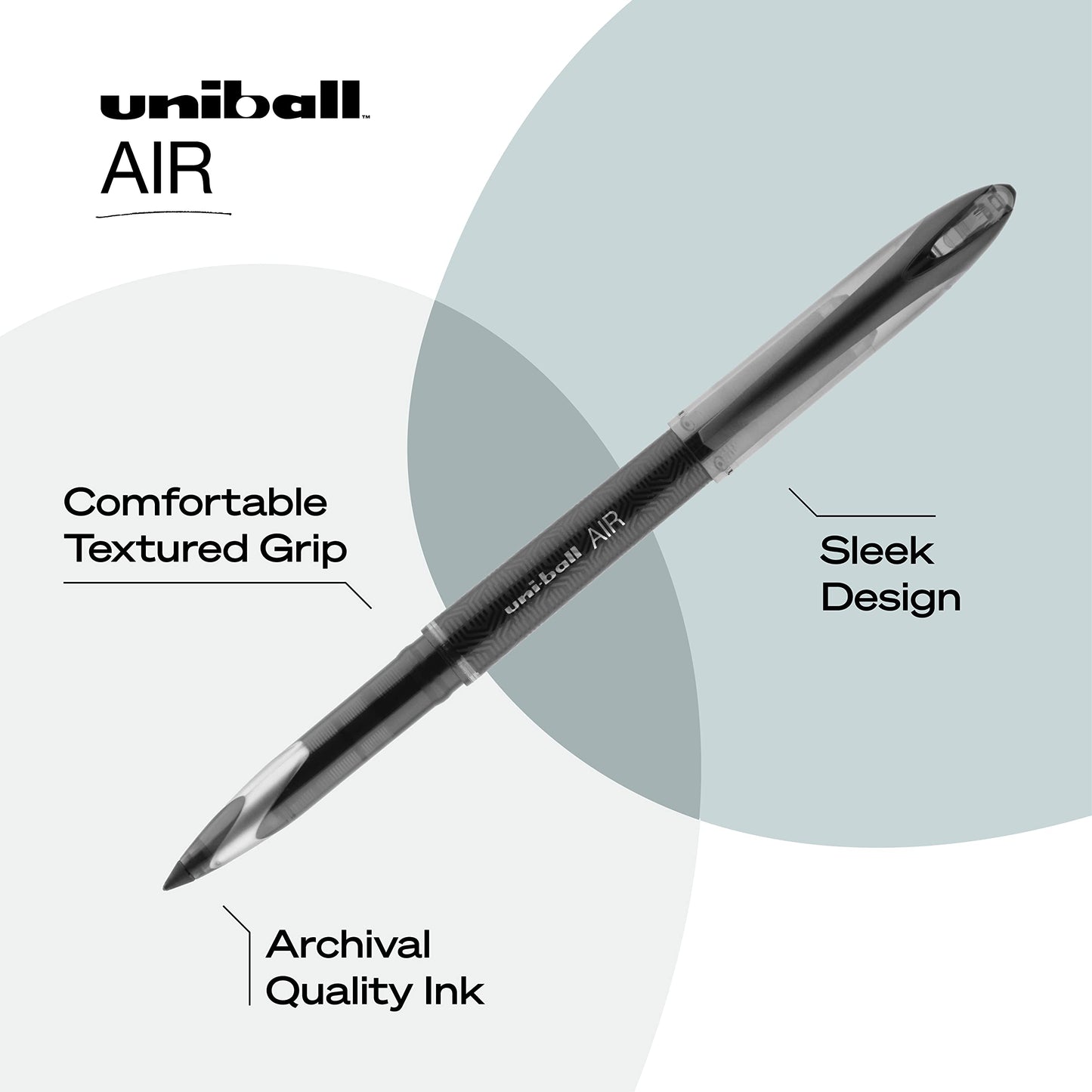 Uniball Air 3 Pack in Black, 0.7mm Medium Rollerball Pens, Try Gel Pens, Colored Pens, Office Supplies, Colorful Pens, Blue Pens Ballpoint Pens, Fine Point, Smooth Writing Pens