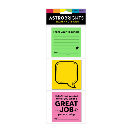 Astrobrights® Teacher Notes, 3" x 3", Assorted Colors, 50 Sheets Per Pack, Set of 3 Packs