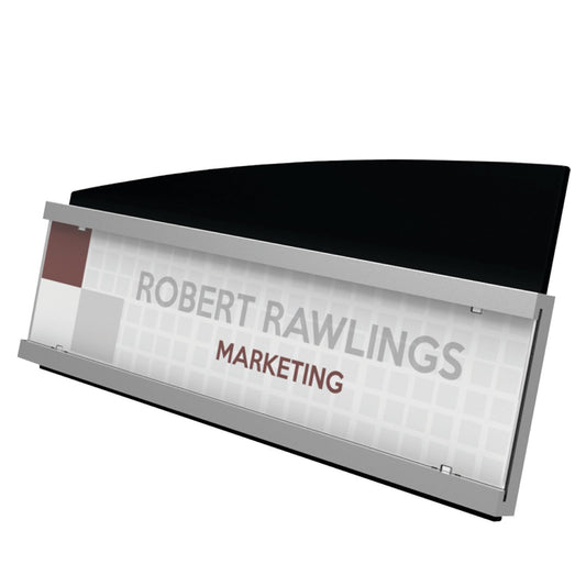 Deflecto® Interior Image® Nameplate Sign Holder, 3 7/8"H x 8 1/2"W x 2 7/16"D, Silver/Black