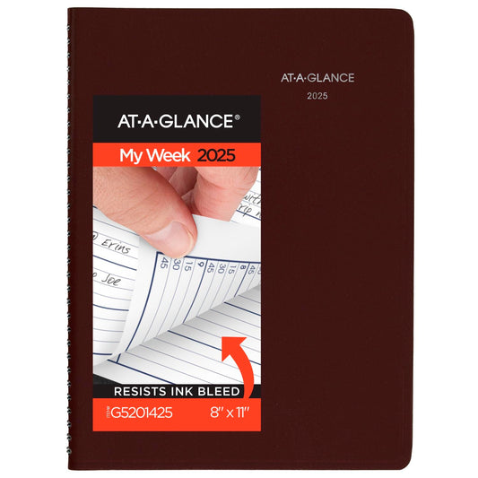 AT-A-GLANCE 2025 Appointment Book Planner, Weekly, 8" x 11", Large, Quarter-Hourly, DayMinder, Burgundy (G5201425)