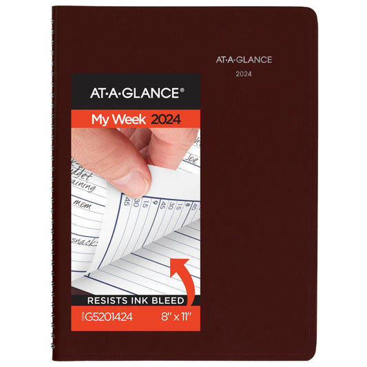 AT-A-GLANCE 2024 Weekly Planner, DayMinder, Quarter-Hourly Appointment Book, 8" x 11", Large, Burgundy (G5201424)
