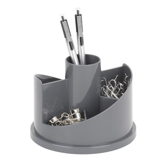 Realspace 6-Compartment Rotary Desk Organizer With Treatment, 4-5/8"H x 5-13/16"W x 5-13/16"D, Gray