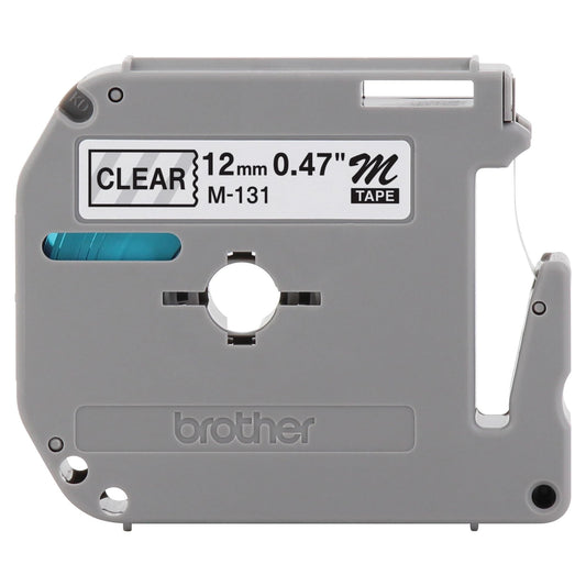 Brother Genuine P-Touch M-131 Tape, 1/2" (0.47") Standard P-Touch Tape, Black on Clear, for Indoor Use, Water Resistant, 26.2 Feet (8M), Single-Pack