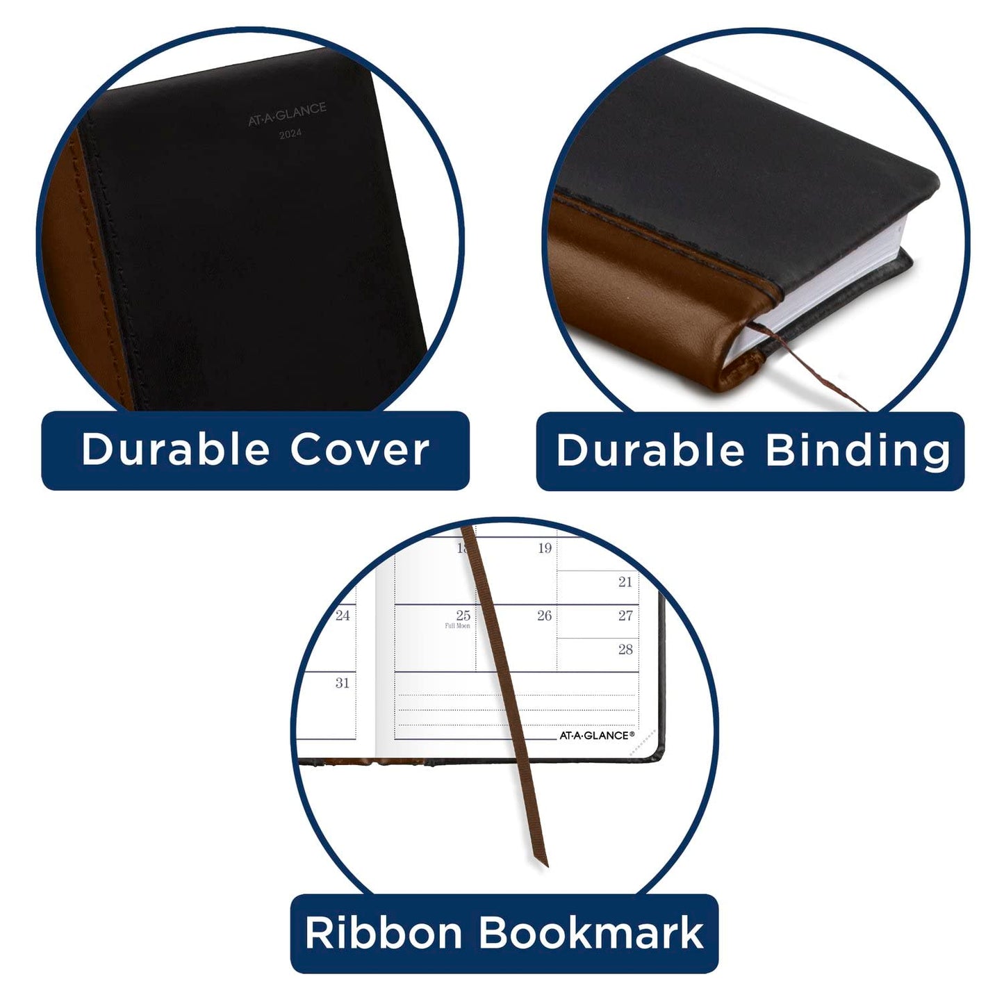 AT-A-GLANCE Fine Diary 2024 Weekly & Monthly Diary, 2-3/4" x 4-1/4", Pocket Size, Black Brown (74010524)