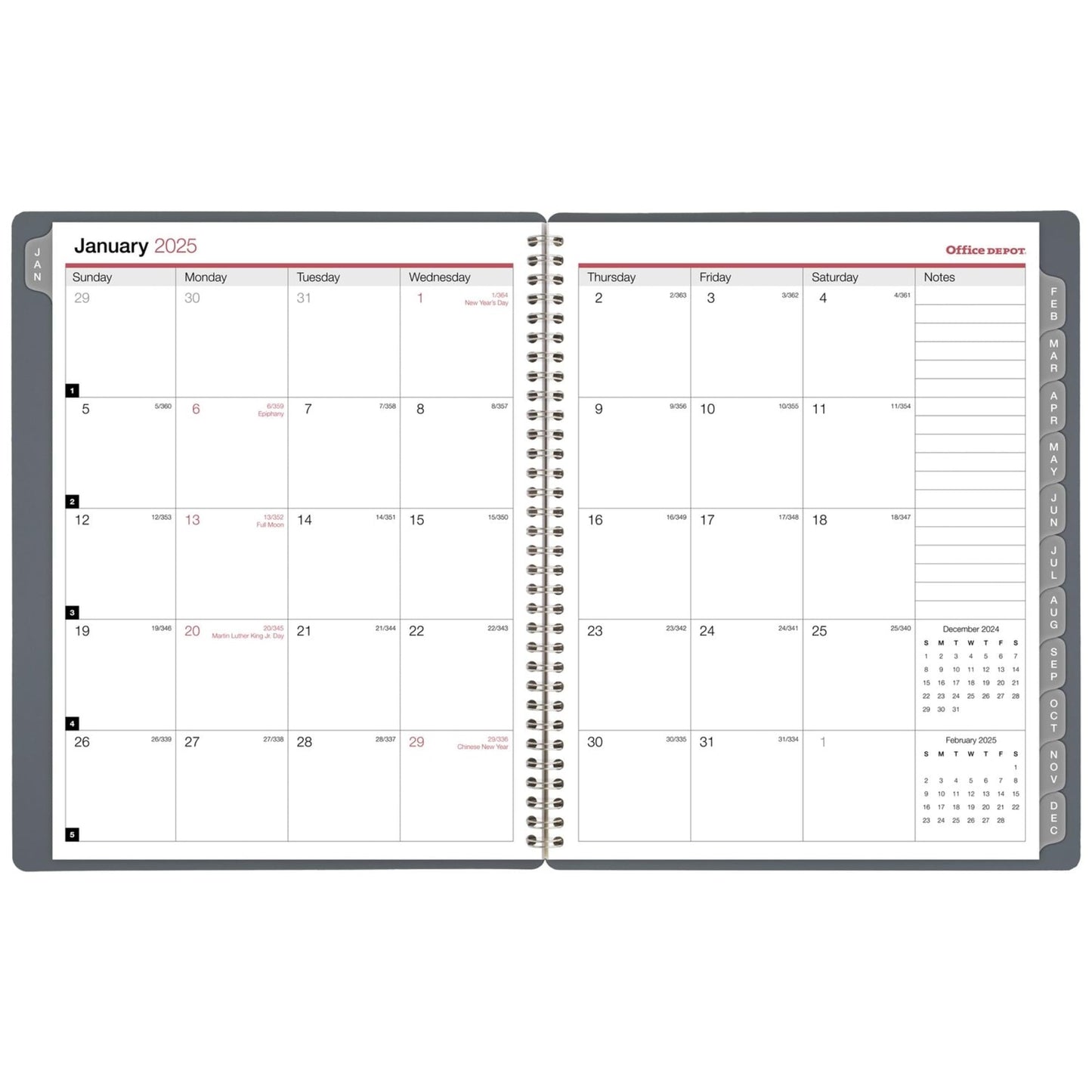 2025 Office Depot Weekly/Monthly Planner, 8-1/2" x 11", Silver, January To December, OD711830