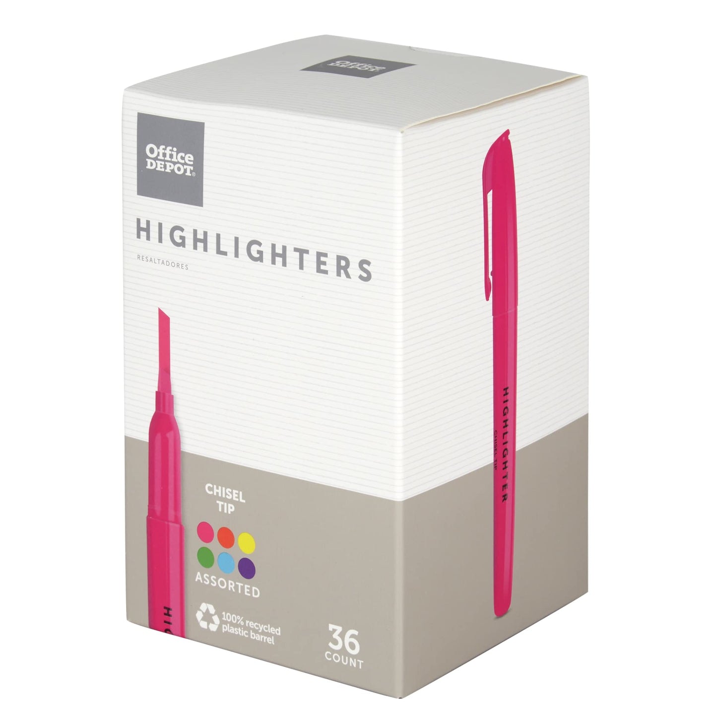 Office Depot� Brand Pen-Style Highlighters, Chisel Tip, 100% Recycled, Assorted Colors, Pack Of 36