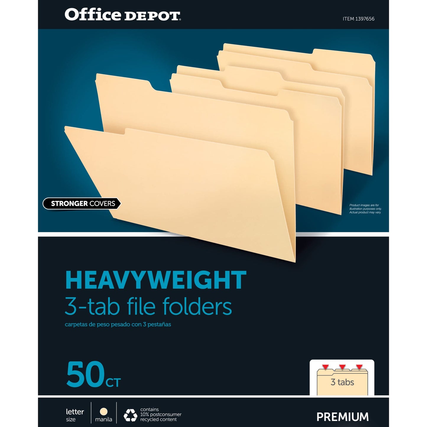 Office Depot� Brand Heavyweight Manila File Folders, 1/3 Cut, Letter Size, Manila, Pack of 50