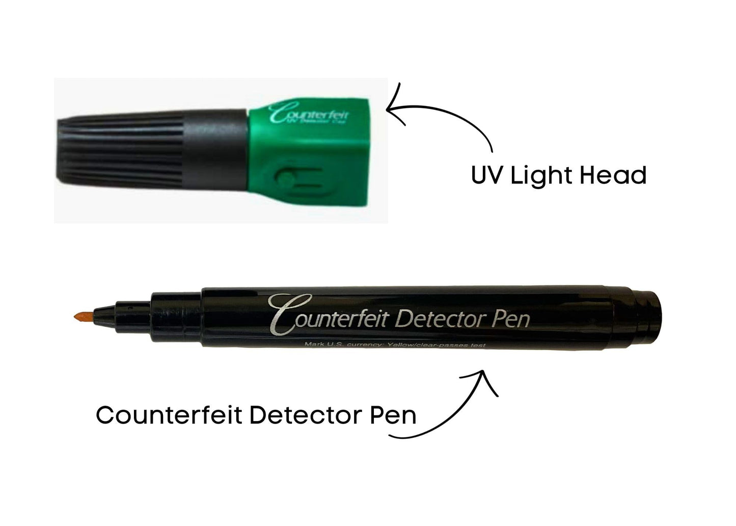 Dri Mark Dual Test - The Original Counterfeit Detection Marker Pen with UV LED Cap, Tests for Security Strips and Authentic Currency Paper - 4 UV Light/Pen Combinations Plus 2 Holders with Coil