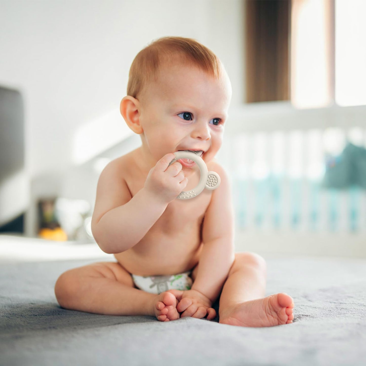 Eascrozn Teething Toys for Babies 0-6 Months, 3 Pack Silicone Baby Toys 6 to 12 Months, BPA Free Soft Textured Teething Relief Soothing Sore Gums Baby Essentials