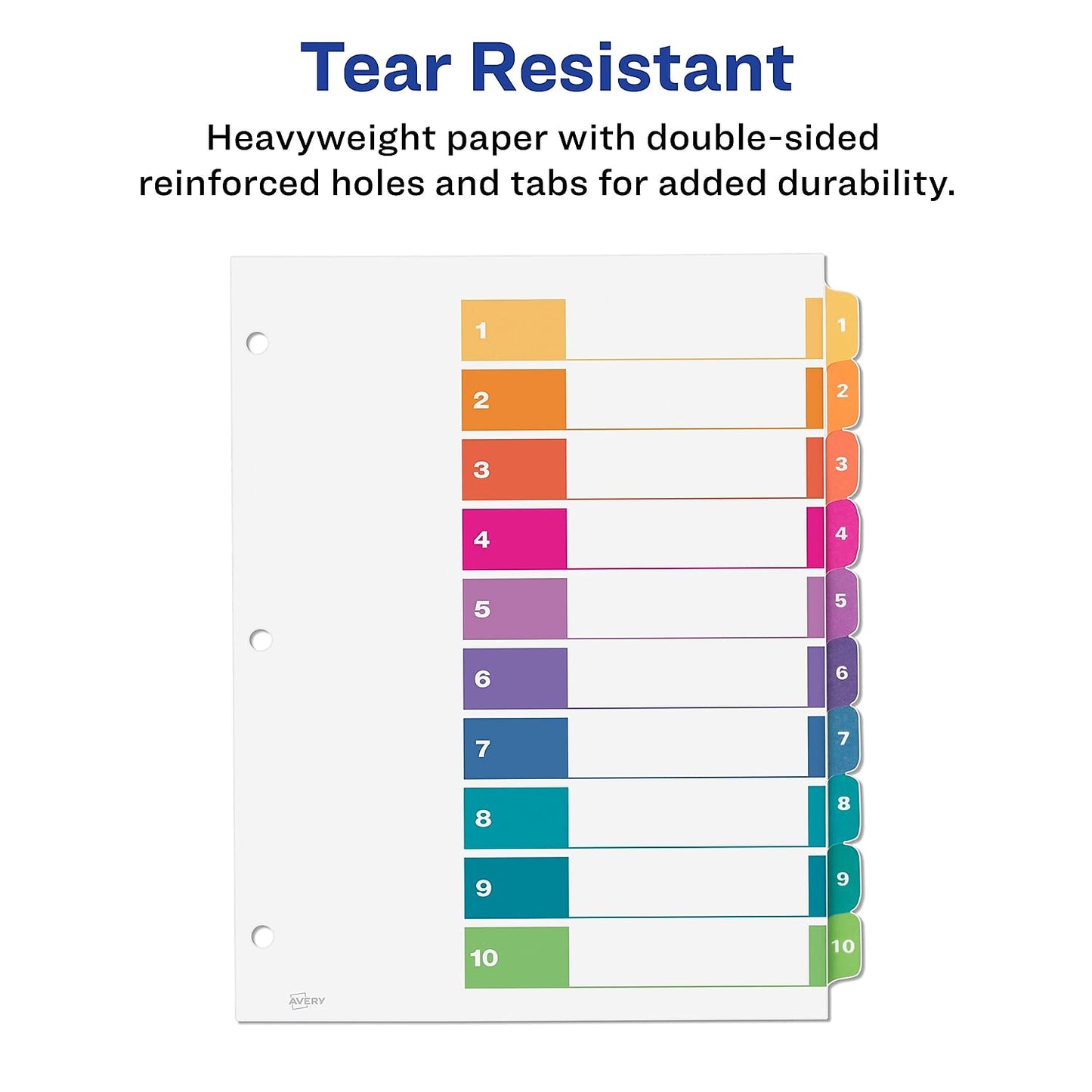 Avery 10-Tab Dividers for 3 Ring Binders, Customizable Table of Contents, Multicolor Tabs, 6 Sets (11188)