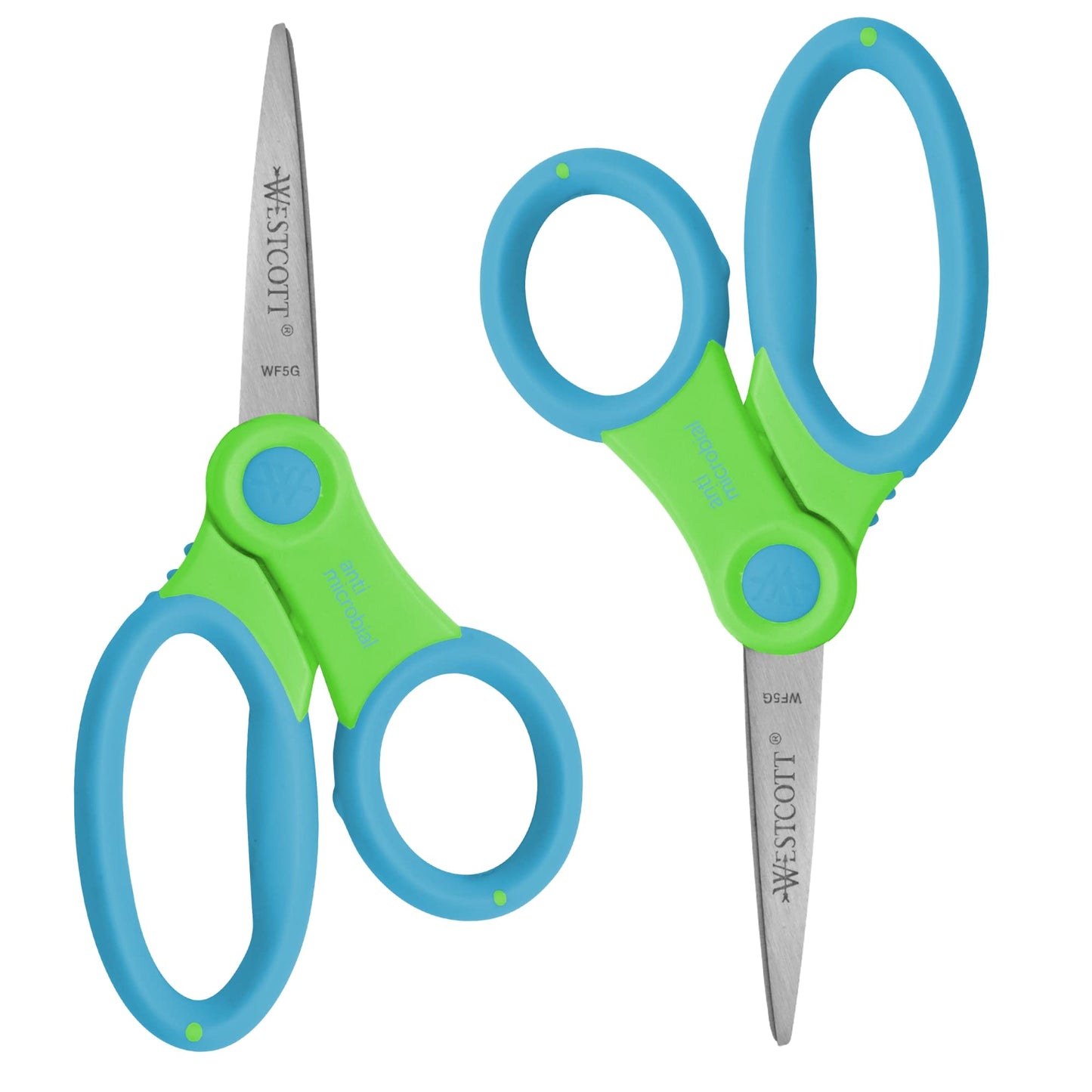 Westcott Kids' Scissors With Antimicrobial Protection, 5", Pointed, Assorted Colors, Pack Of 2 Pairs